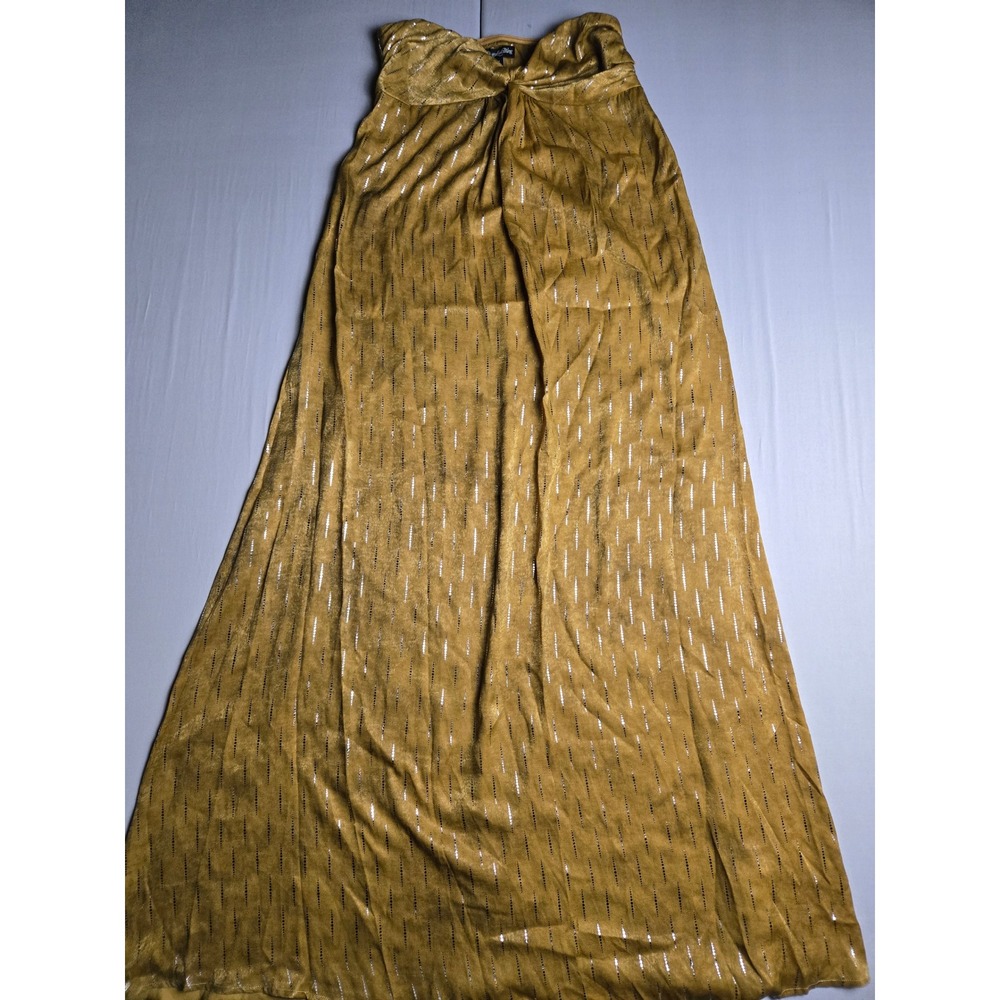 PrettyLittleThing Golden Olive Textured Woven Bandeau Maxi Dress US 6 New
